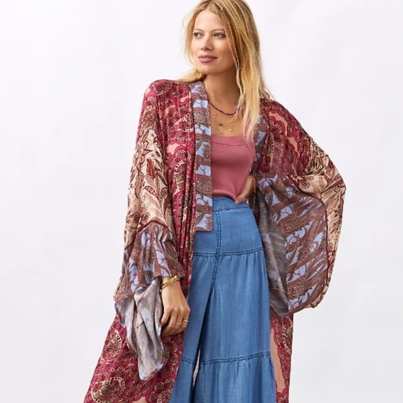 NWT Anthropologie Bl-nk Floral Swirl Cover-Up Kimono One size - Picture 2 of 7